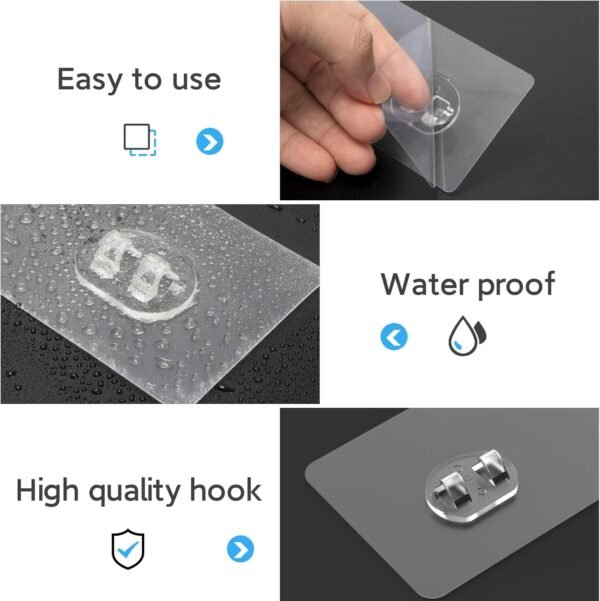 14 Pack Shower Caddy Adhesive Replacement, Transparent Strong Adhesive Hooks, No Drilling, Waterproof Wall Hooks for Shower Caddy, Bathroom Storage Shelves and Kitchen Racks - Image 5