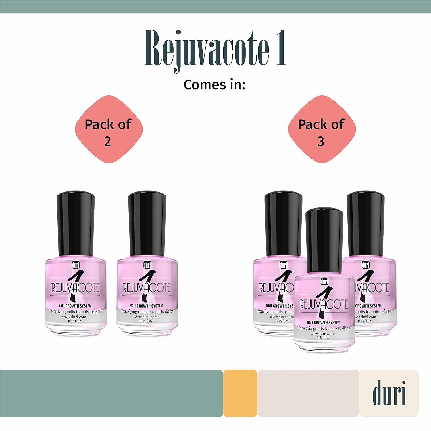 duri Rejuvacote 1 Nail Growth System - Original Maximum Strength Formula - Nail Strengthener and Nail Growth - Base and Top Coat - Pack of 2 - 0.45 fl. oz. - Image 9