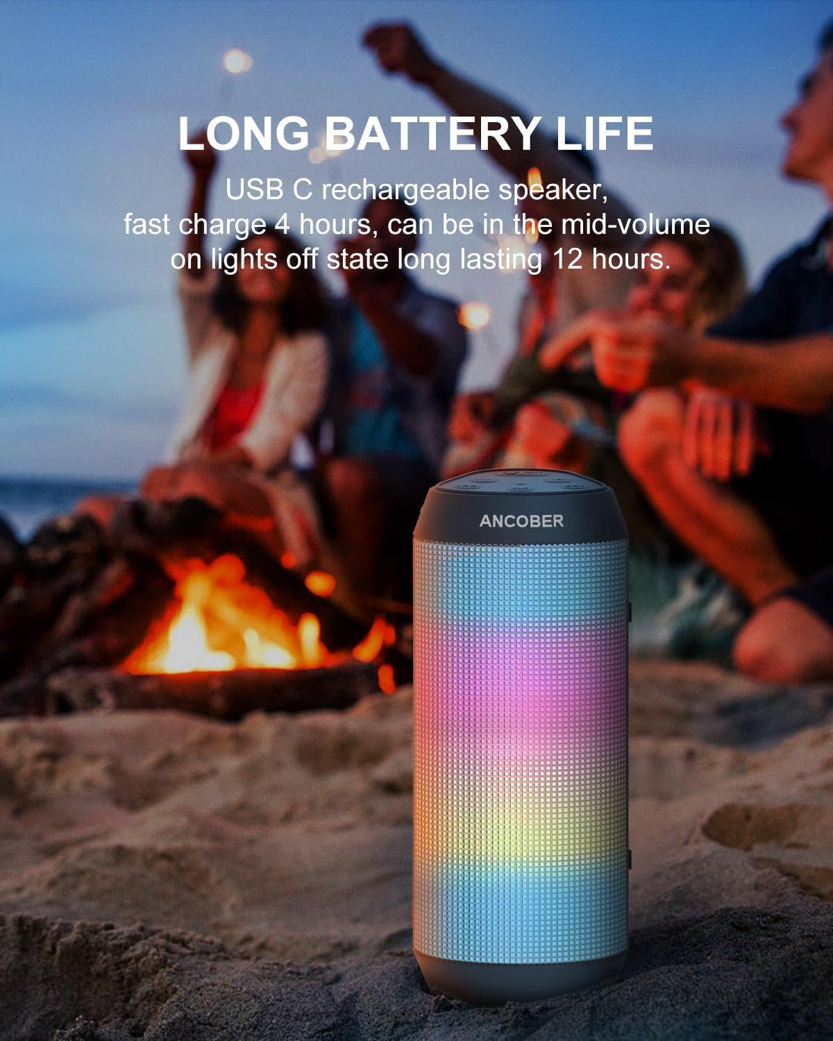 Bluetooth Speaker, Portable Wireless HD Stereo Sound with Cool Lights, IPX4 Waterproof, USB Rechargeable,TWS Pairing,for Party Outdoor Camping Travel Electronics Gadgets,Him Her Birthday Gifts - Image 8