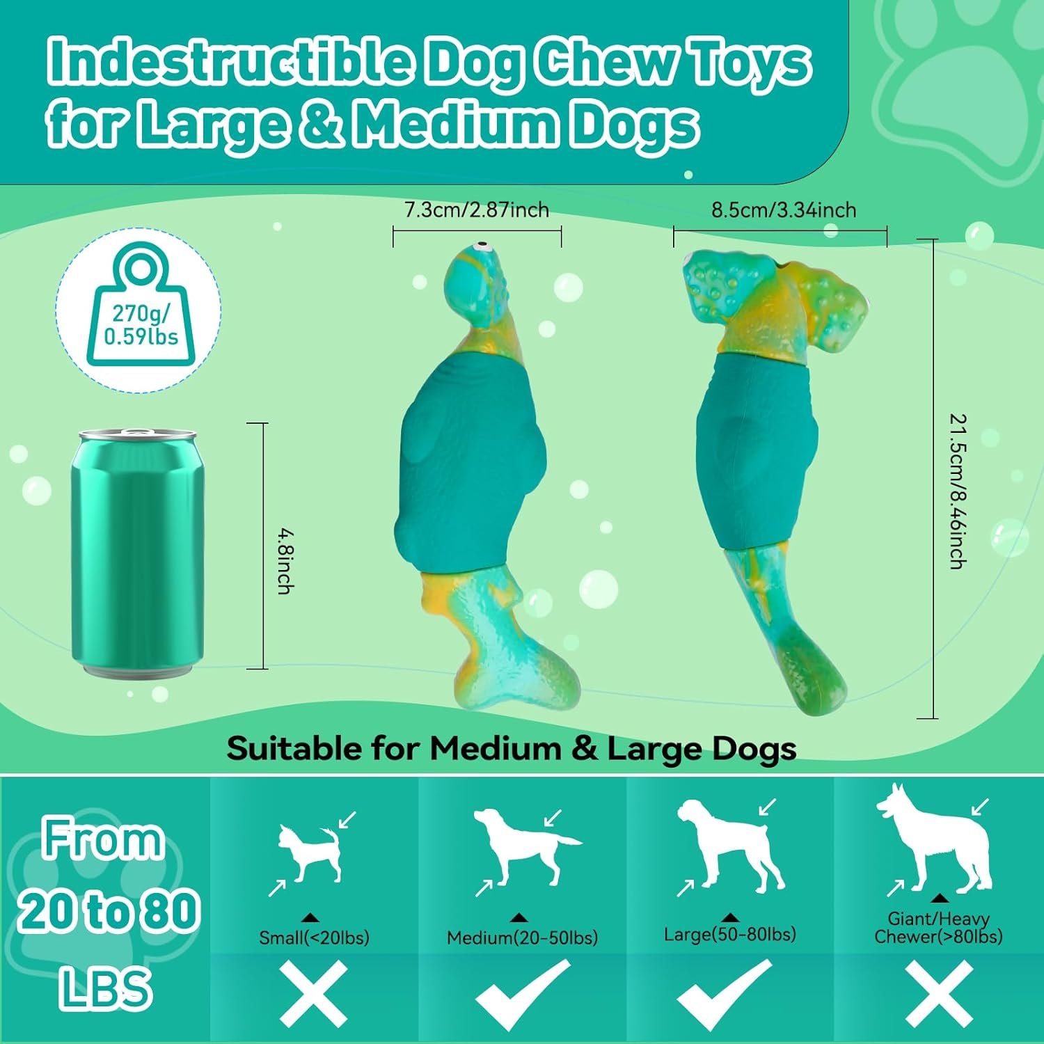 Dog Toys for Aggressive Chewers, Interactive Dog Chew Toys for Large Dogs, Indestructible Squeaky Dog Toys to Keep Them Busy, Tough Dog Toys for Medium/Large Breed Dogs (Green) - Image 3