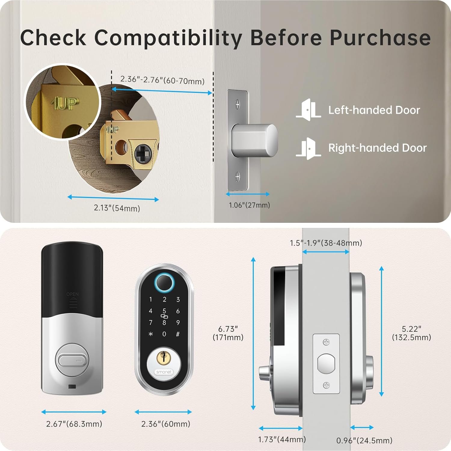 Smart Deadbolt, SMONET Fingerprint Electronic Deadbolt Door Lock with Keypad-Bluetooth Keyless Entry Keypad Smart Deadbolt App Control, Ekeys Sharing, App Monitoring Auto Lock for Homes and Hotel - Image 6