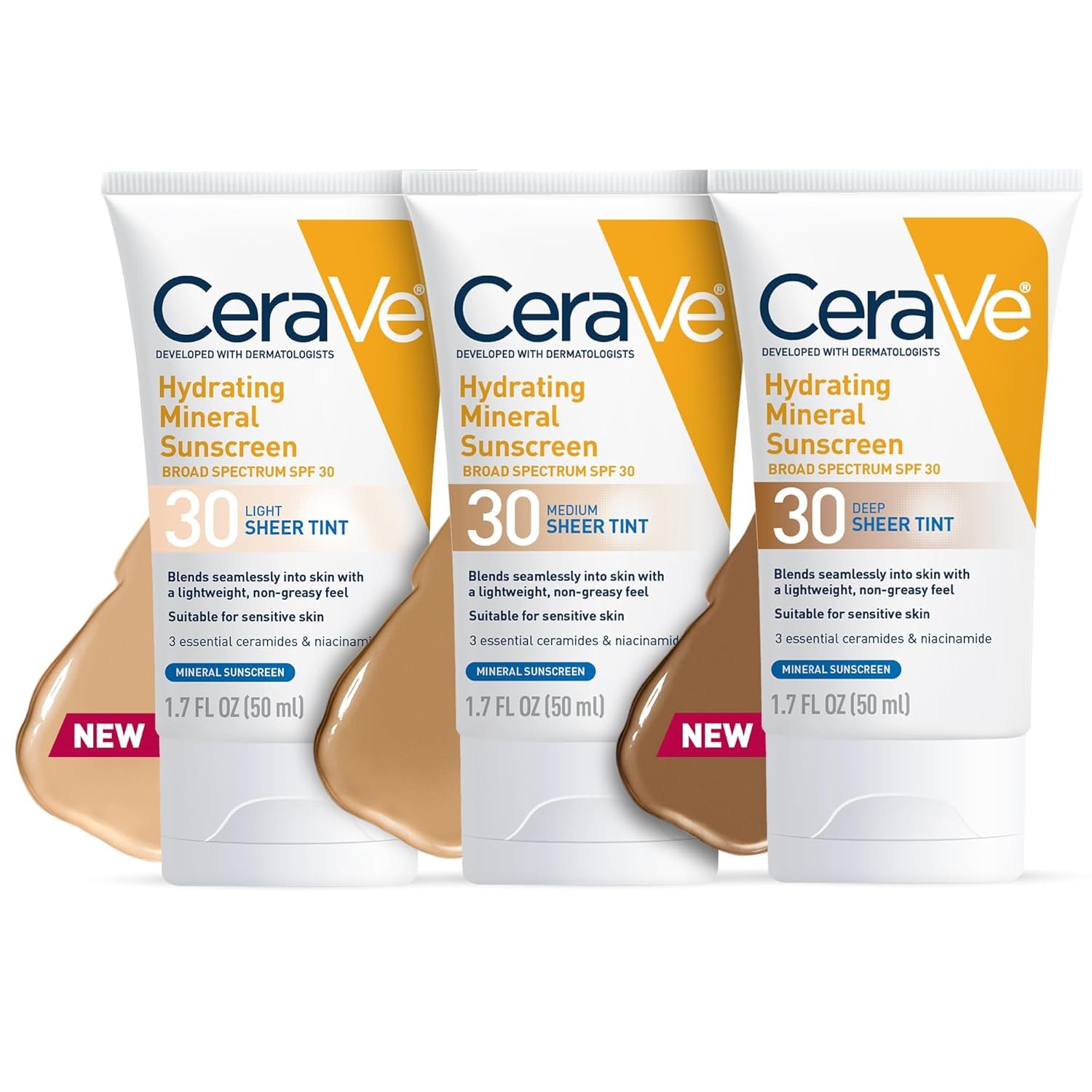 CeraVe Hydrating Mineral Sunscreen SPF 30 with Sheer Tint | Tinted Mineral Sunscreen with Zinc Oxide & Titanium Dioxide | Blends Seamlessly For Healthy Glow | Medium, 1.7 Fluid Ounce - Image 4