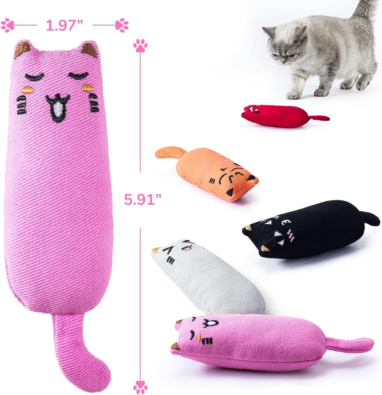 Legendog 5Pcs Bite Resistant Catnip Toy for Cats,Catnip Filled Cartoon Mice Cat Teething Chew Toy - Image 8
