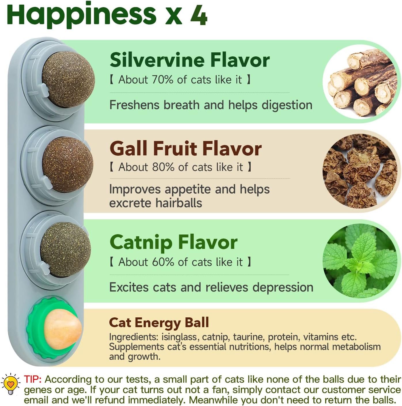 Potaroma 4 Catnip Silvervine Ball Toys, Extra Cat Energy Ball, Edible Cats Lick Kitten Chew, Teeth Cleaning Dental Wall Treats, Concentrated Flavor for All Breeds - Image 3