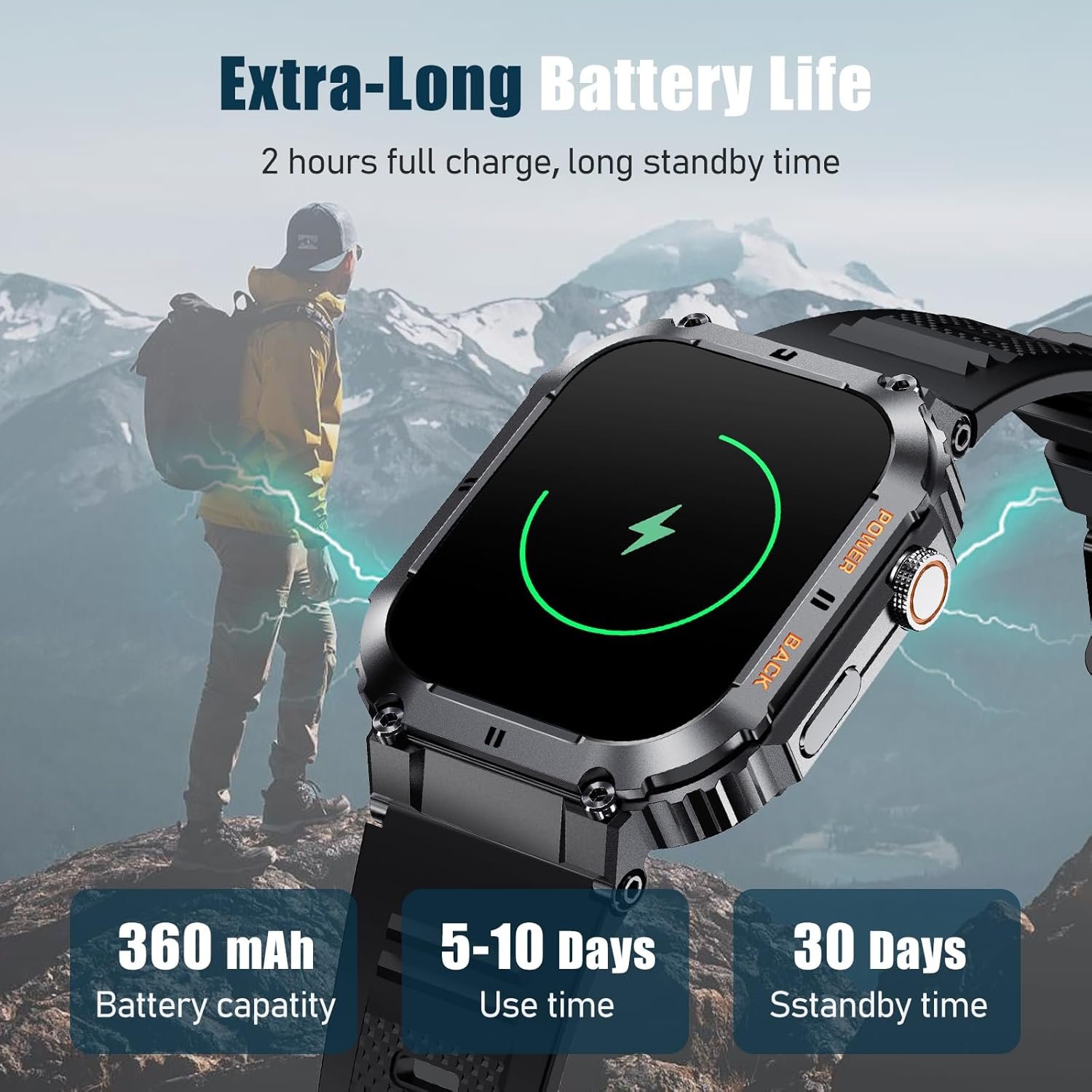 Smart Watch,2" Display(Call Receive/Dial),50M Waterproof Fitness Tracker,100+ Sports Modes Rugged Military Smartwatch for Android iPhone,70 Days Battery Life Sleep Monitor - Image 8