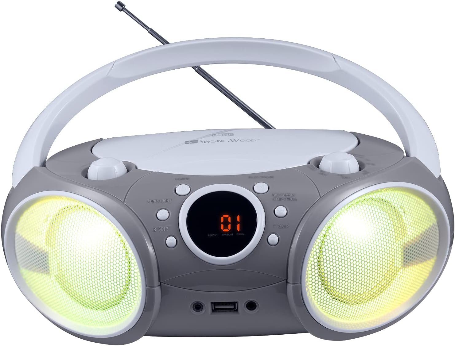 SINGING WOOD 030BTL CD/CD-R/CD-RW Boombox Portable/w Bluetooth, USB, AM/FM Radio, AUX-Input, Headset Jack, Foldable Carrying Handle and LED Light (Space Grey) - Image 7
