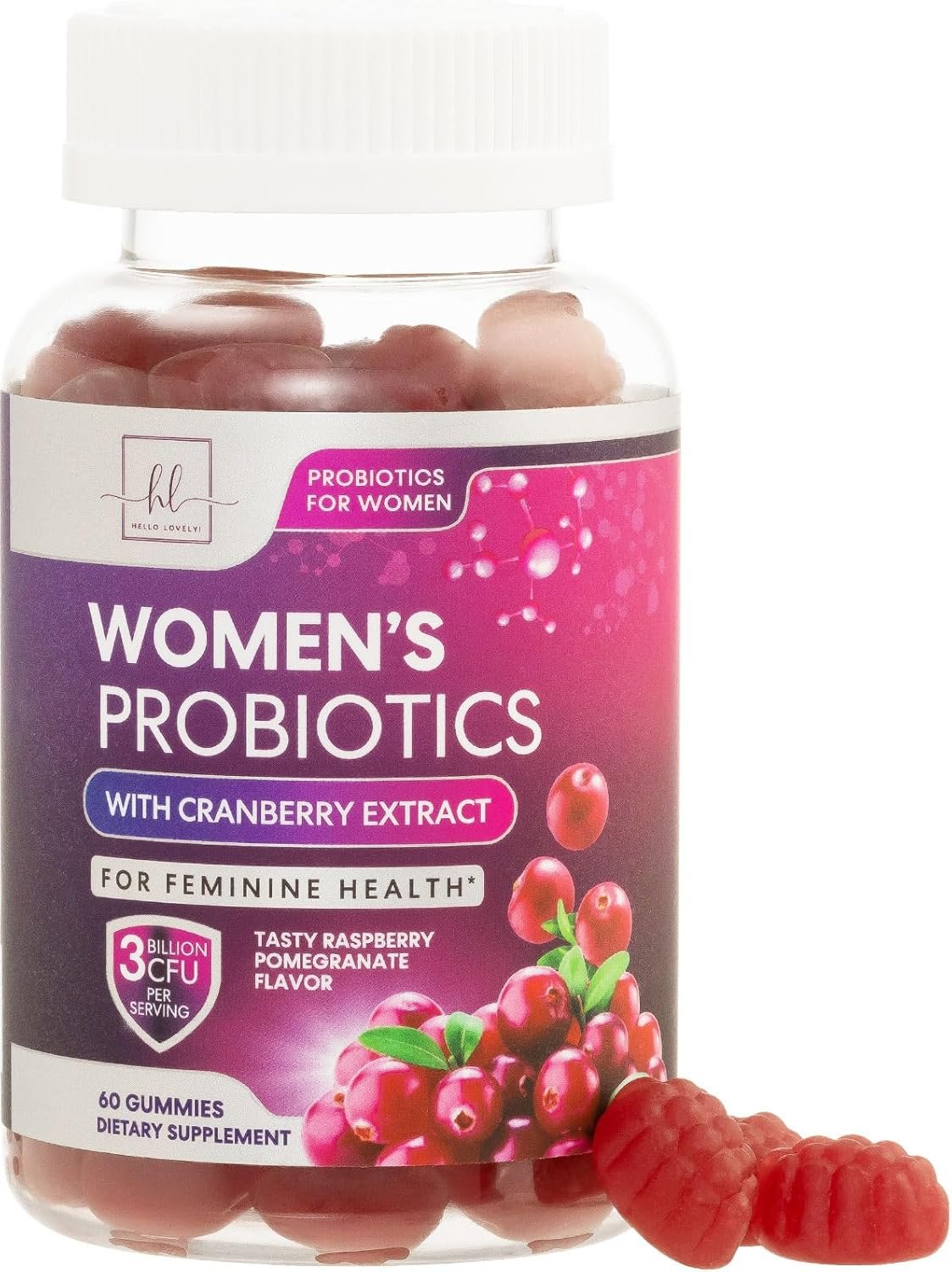 Women's Probiotic - Probiotics for Women Gummy for Digestive Health, Vaginal pH, Urinary & Immune Health Support, 3 Billion CFU w/Cranberry, Probiotic & Prebiotic Gummies for Women - 60 Gummies - Image 2