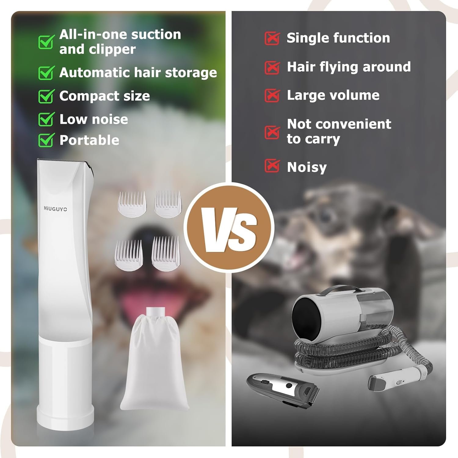 2-in-1 Dog Clipper & Dog Hair Vacuum Low Noise Rechargeable Cordless Dog Trimmer Cat Clipper with Hair Suction Professional Dog Hair Trimmer with Comb Guides Scissors Christmas Gifts - Image 6