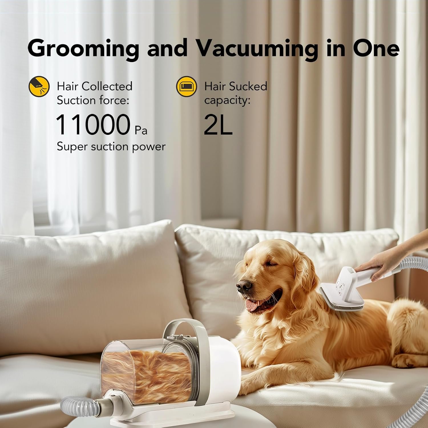 Dog Grooming Vacuum, 5 Suction Levels Dog Grooming Kit with Dog Paw Trimmer, 2L Dust Cup, Dog Brush Vacuum with 6 Pet Grooming Tools for Shedding Pet Hair at Home, Low Noise - Image 6