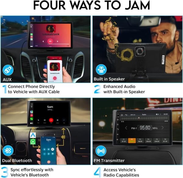 [NEW 2025] Portable Wireless Apple Carplay & Android Auto | 4K Dash Cam, 9" Touch Screen | Car Stereo Car Accessories | 1080p Backup Camera | Dual Bluetooth, Car Adapter Speaker Mirror Link/AUX/FM/GPS - Image 5