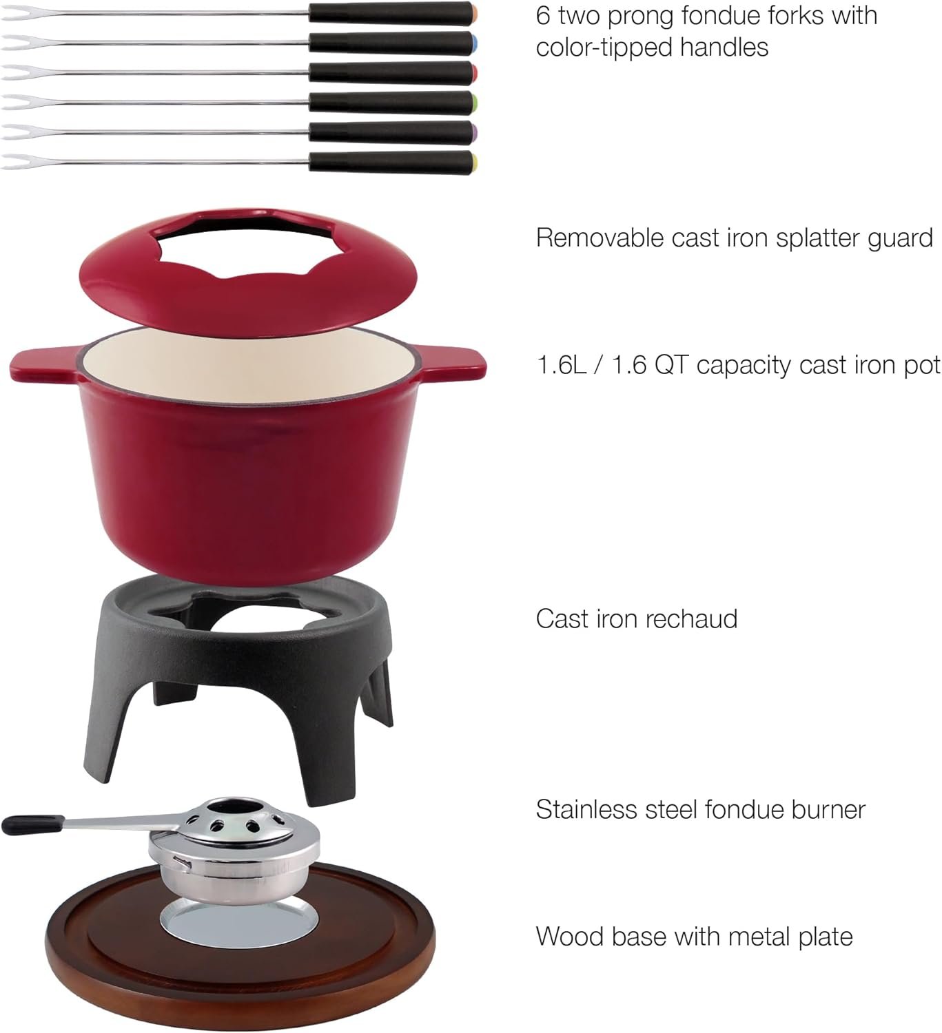 Swissmar F66705 Sierra 1.6-Quart Cast Iron Meat Fondue Set, 11-Piece, Cherry Red - Image 3