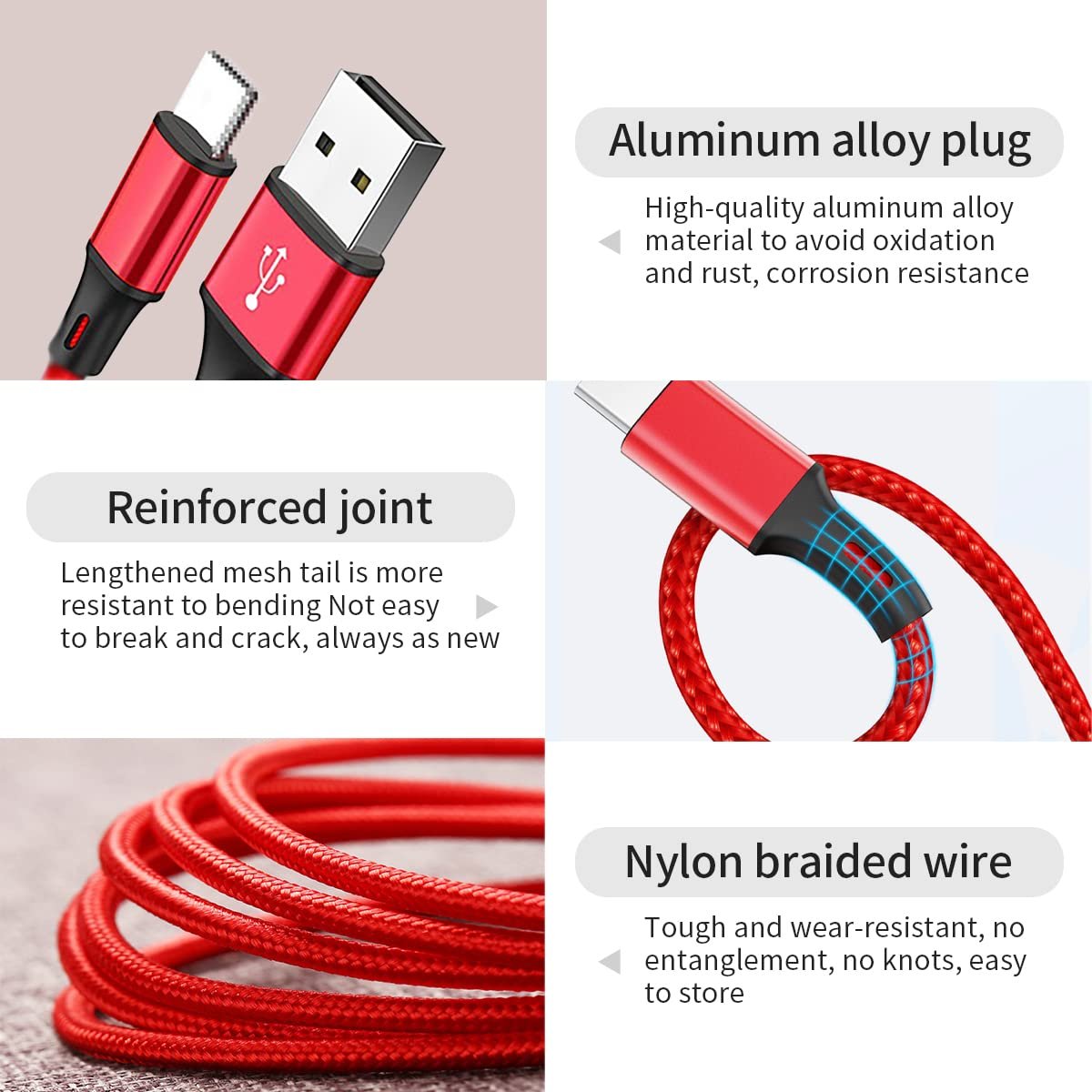 Multi Charging Cable 3 in 1 Nylon Braided Multi USB Cable Multiple Charger Fast Charging Cord Compatible with Most Smart Phones & Pads 1PCS - Image 4