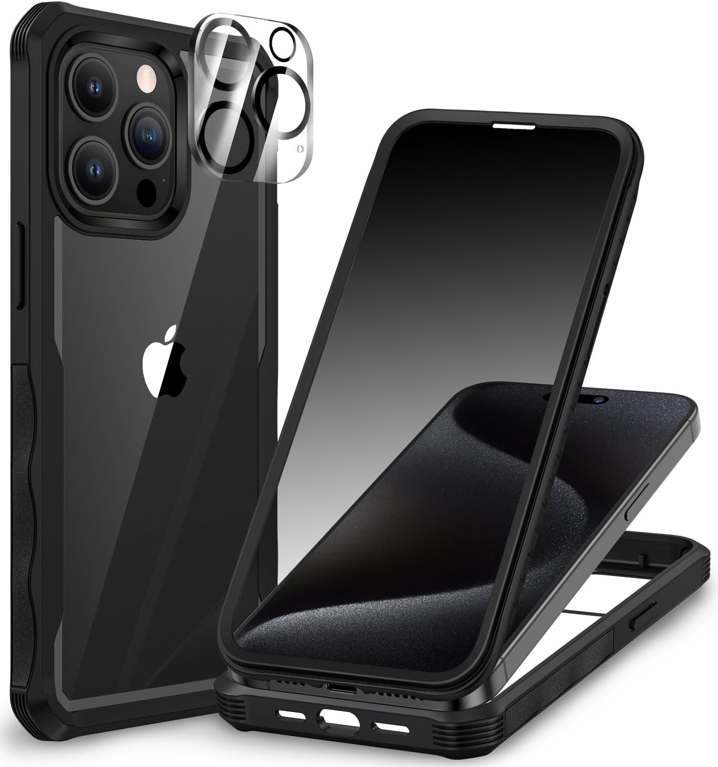 CENHUFO for iPhone 15 Pro Max Case, Privacy Phone Cover with Built-in Anti Peep Tempered Glass Privacy Screen Protector and Camera Protective, Full Body Shockproof Spy Clear Double Bumper - Black - Image 2
