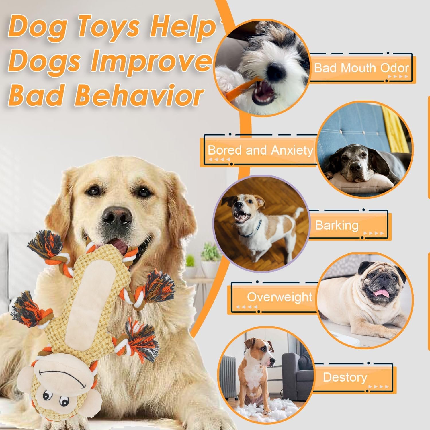 Rope Dog Toys Toys for Aggressive Chewers - Stuffed Crinkle Squeaky Dog Toys for Tug of War Plush Touch Dog Toys to Keep Them Busy Indestructible Dog Toys for Small Medium Dogs - Image 5