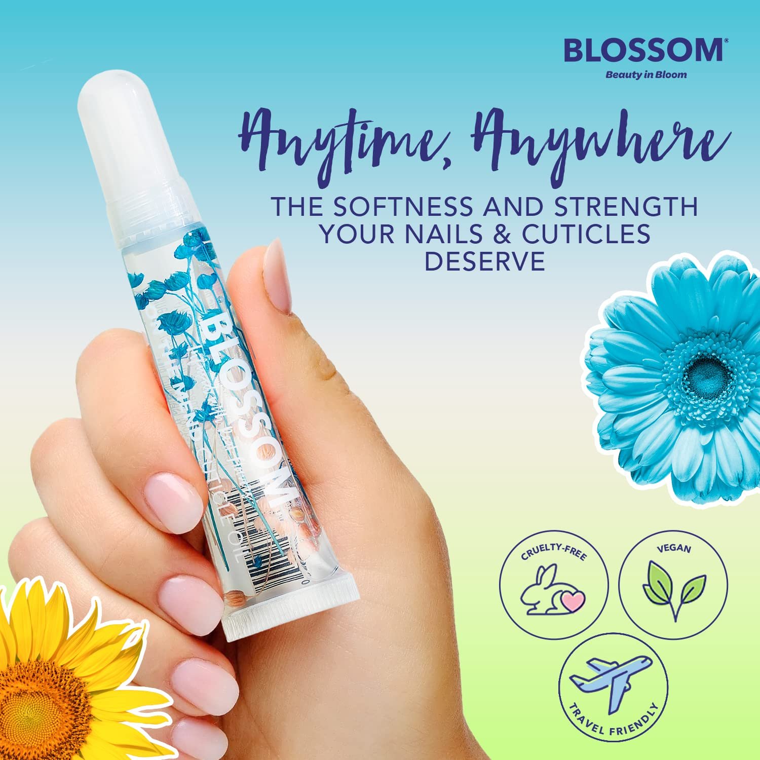 Blossom On the Mend Portable Cuticle Oil Tube for Travel with Brush Tip, Scented + Portable, Infused with Real Flowers, 0.34 fl. oz/10ml, Honeysuckle - Image 4