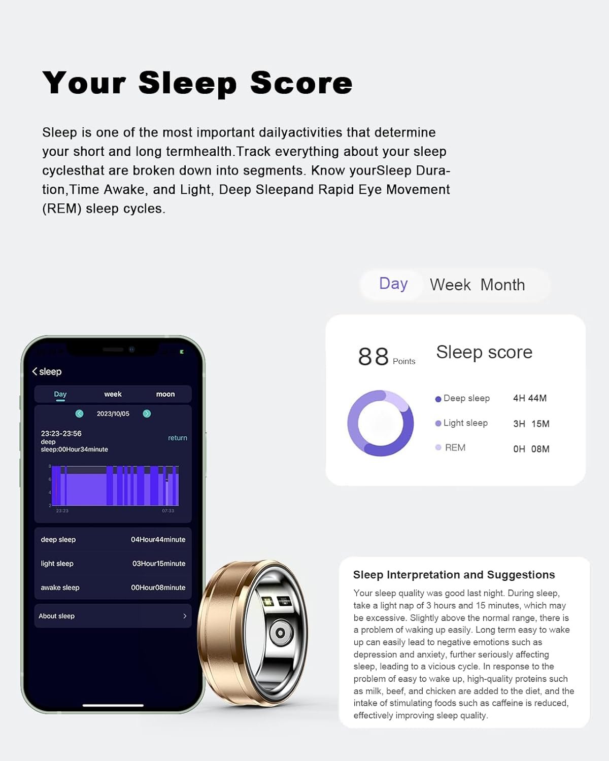 feifuns Smart Ring, Wearable Fitness Tracker with Multiple Sport Modes, Sleep Tracking - Heart Rate - Blood Oxygen - Temperature Trends - IP68 Waterproof (Silver, 9#) (Gold, 9#) - Image 5