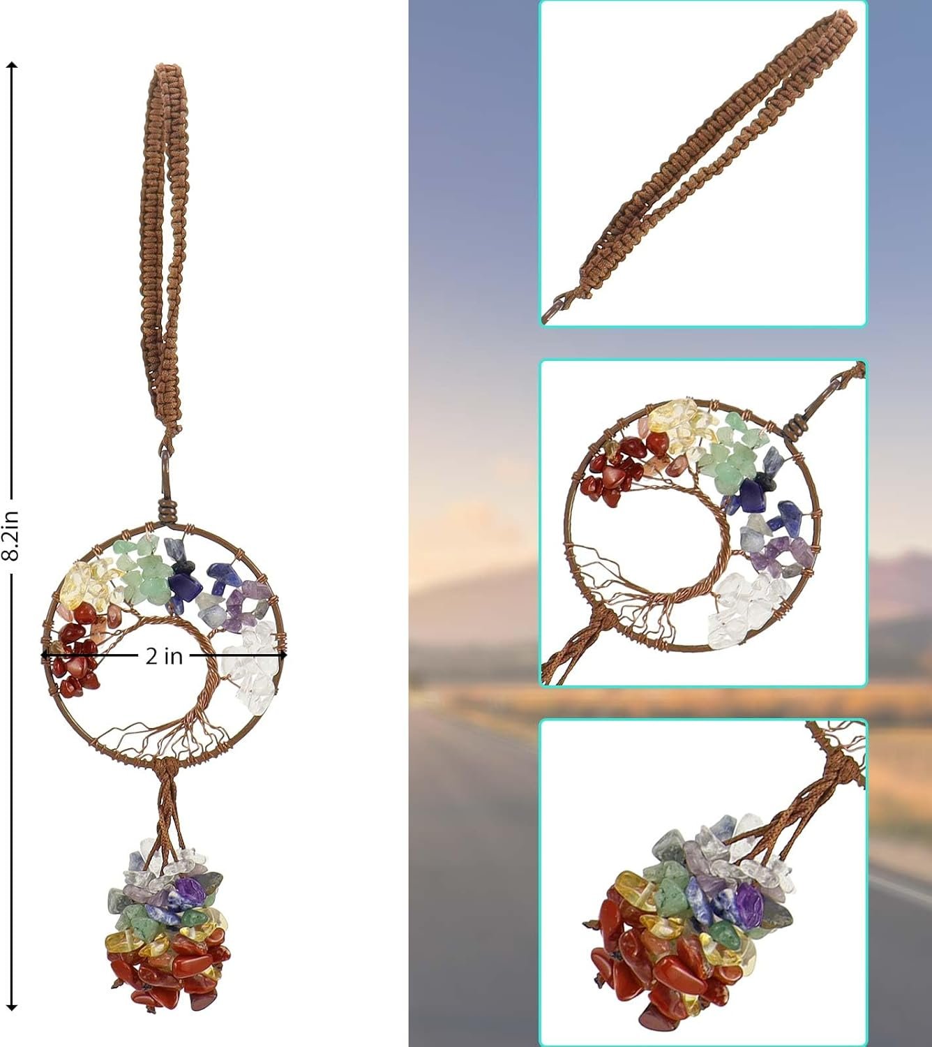 3 PCS Healing Crystals Tree of Life Hanging Ornaments, 7 Chakra Family Walls, Windows, Backpacks, Car Mirrors Hanging Accessories, Meditation Yoga Accessories - Image 5