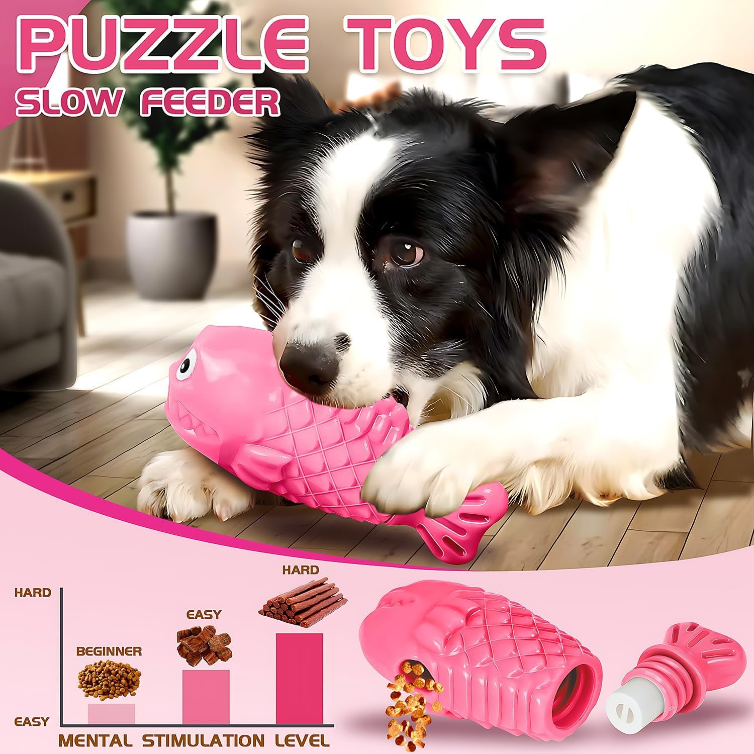 Squeaky Dog Toys for Aggressive Chewers, Treat Dispensing Dog Toys, Tough Indestructible Dog Chew Toys for Large Medium Breed, Interactive Durable Nylon Bone Dog Toys to Keep Them Busy(Pink) - Image 3
