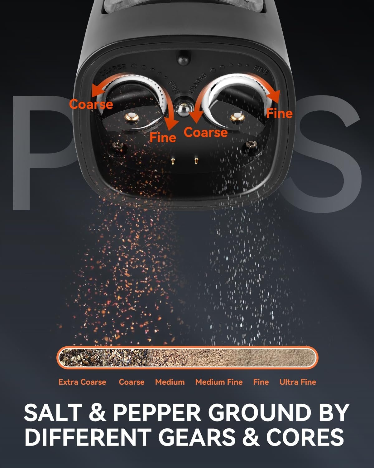 MOVNO 2 in 1 Rechargeable Electric Salt and Pepper Grinder Set with Charging Base, No Need Battery Automatic Salt and Pepper Grinder, One-Handed Operation, Adjustable Ceramic Grinder with LED Light - Image 6