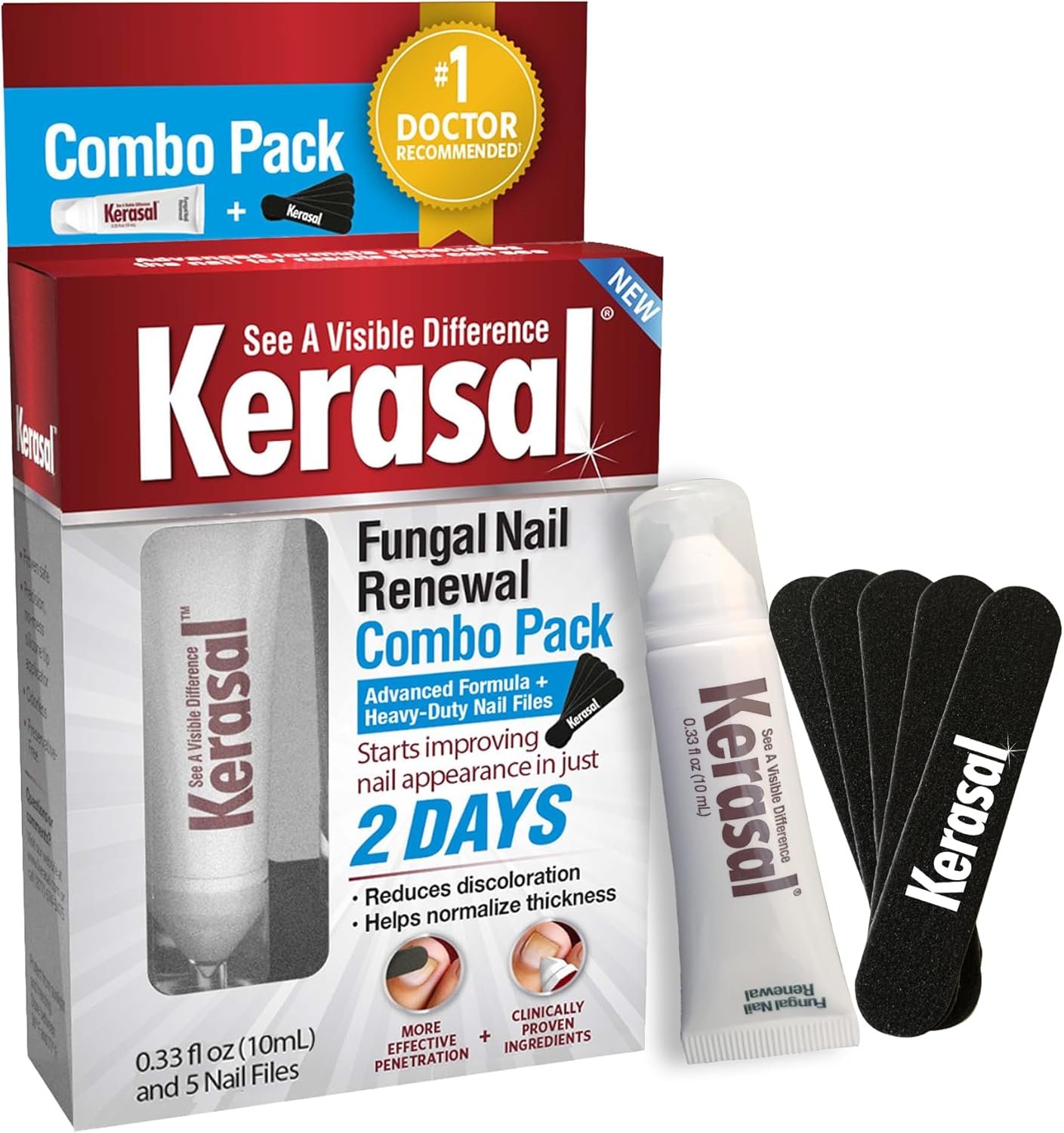 Kerasal Nail Renewal and Nail File Combo Pack, Restores Appearance of Discolored or Damaged Nails, 5 Heavy Duty Nail Files, 0.33 fl oz, Clear - Image 2