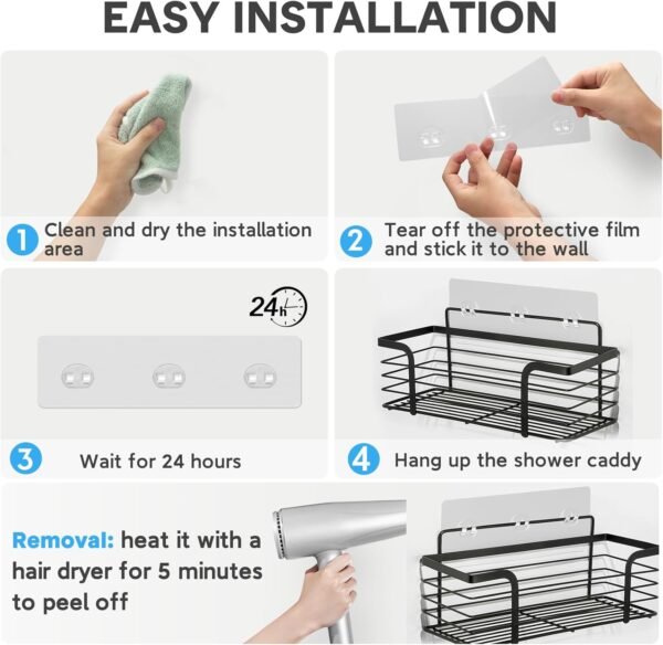 14 Pack Shower Caddy Adhesive Replacement, Transparent Strong Adhesive Hooks, No Drilling, Waterproof Wall Hooks for Shower Caddy, Bathroom Storage Shelves and Kitchen Racks - Image 6