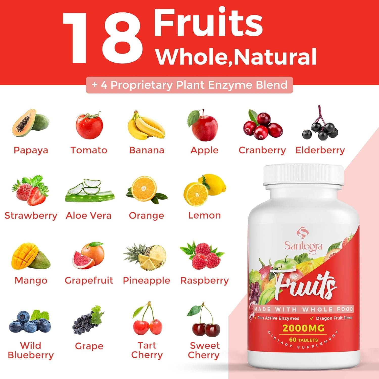 2000 MG Fruits and Vegetables Supplements, Natural Balance Over 35+ Fruits and Vegetables, 100% Whole Food Superfoods Fruit and Veggies Supplement, Energy Balance, Sugar-Free, Vegan, 120 Tablets - Image 4