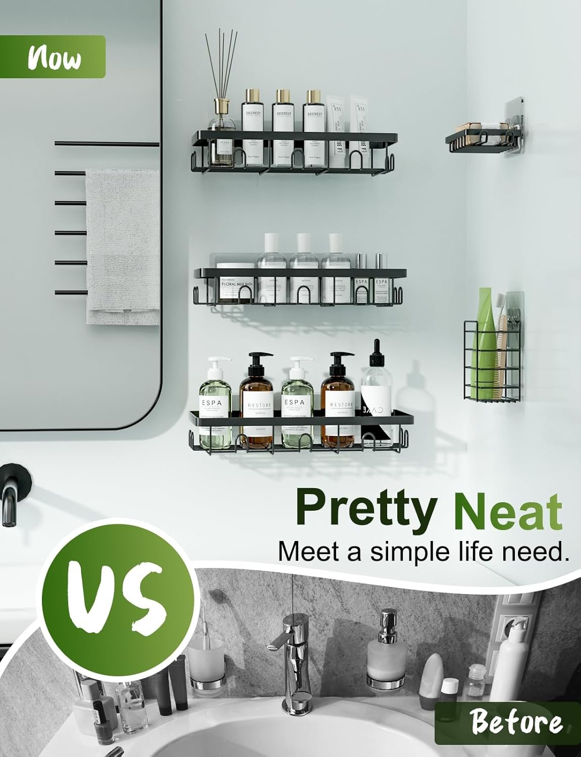 GVY Shower Caddy 5 Pack, Adhesive Shower Organizer Bathroom Shelves,Rustproof Bathroom Organizers and Storage for Home Decor, No Drilling Shower Shelves for Apartment Essentials - Image 5