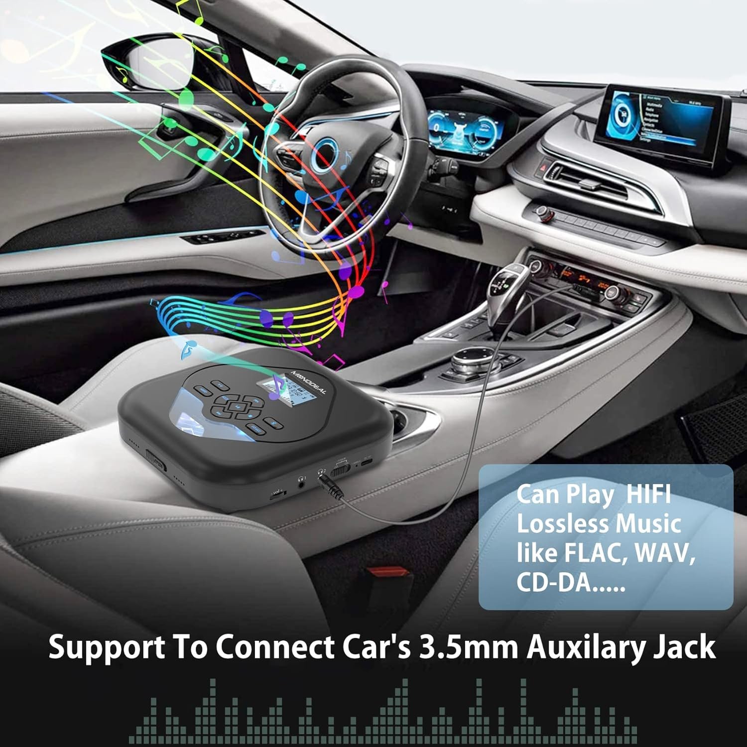 MONODEAL CD Player Portable,Bluetooth CD Player with Speakers,Rechargeable Walkman CD Player for Car and Home,Small Anti-Skip CD Player with Dual Headphone Jacks,WAV/FLAC/MP3/CD Compatible - Image 4