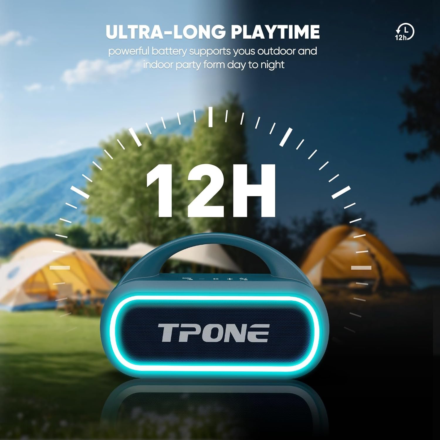 Bluetooth Speaker,IPX7 Waterproof Portable Wireless Speaker with 30W(Peak) Loud Stereo Sound ,100ft Range,Multi-Colors Rhythm Lights, TWS Pairing, BT5.3,for Home/Party/outdoor/Beach, (Indigo Blue) - Image 7