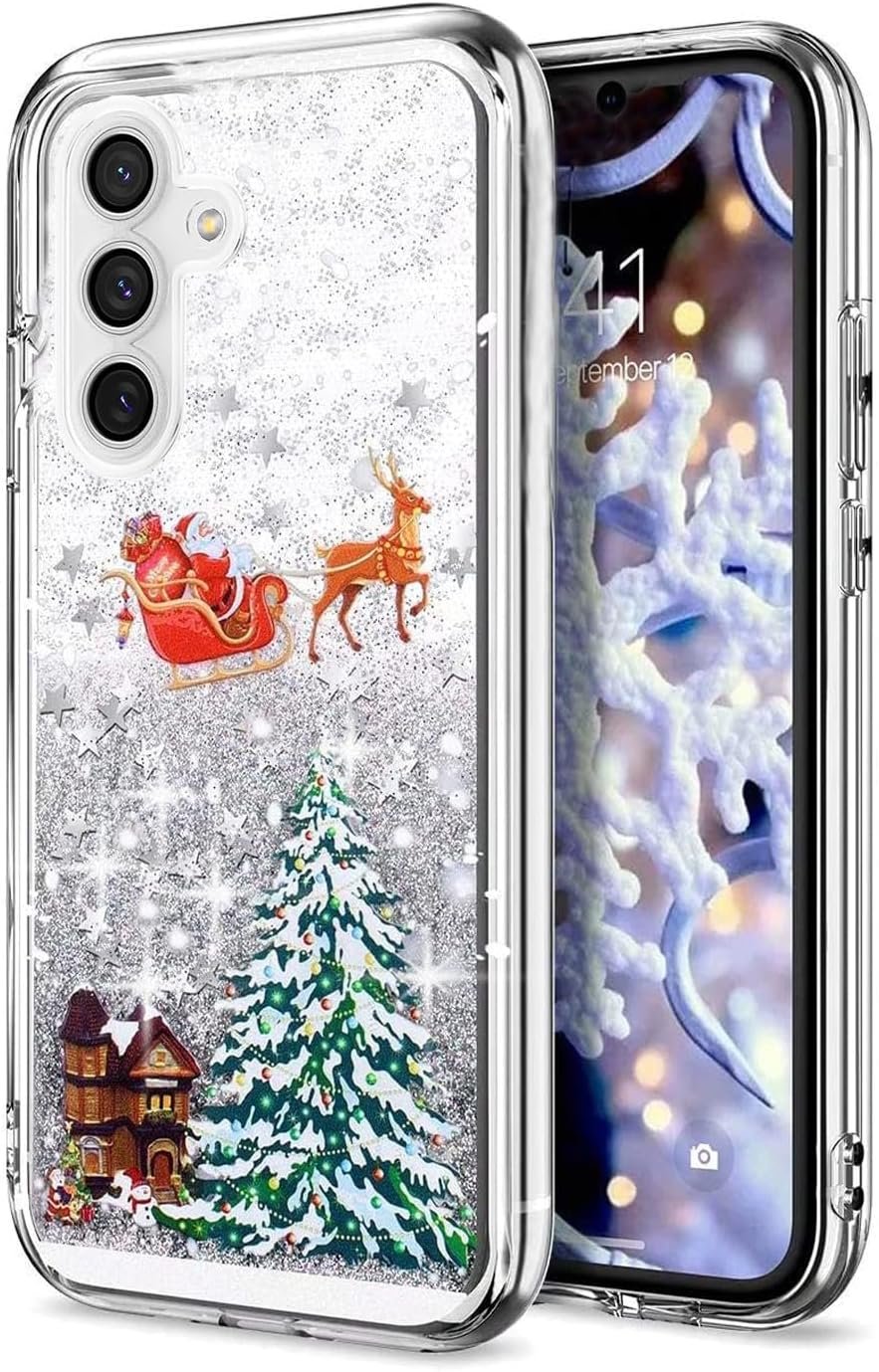 for Galaxy A14 5G Phone Case Galaxy A14 5G Case Christmas Phone Case Glitter Sparkle Liquid Floating Case Shockproof Clear Soft TPU Bumper Cover Xmas Santa Claus Silicone Case, Silver - Image 8