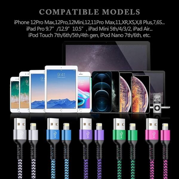 [3/6/10FT-5Pack] iPhone Charger Apple Certified Lighting Charge Cords Phone Power Data Cable Nylon Braided Fast Charging Wire for iPhone 13 12 Pro Max Mini 11 XR XS X 10 8 7 6s 6 Plus SE 2020, iPad - Image 3