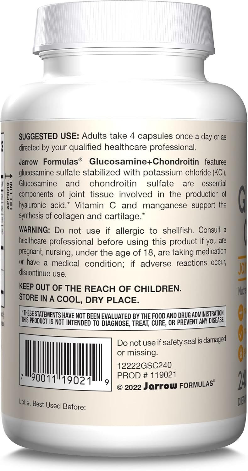 Jarrow Formulas Glucosamine + Chondroitin - 240 Capsules - Nutrient Support - Dietary Supplement for Joint Health - With Vitamin C & Manganese - 60 Servings - Image 11