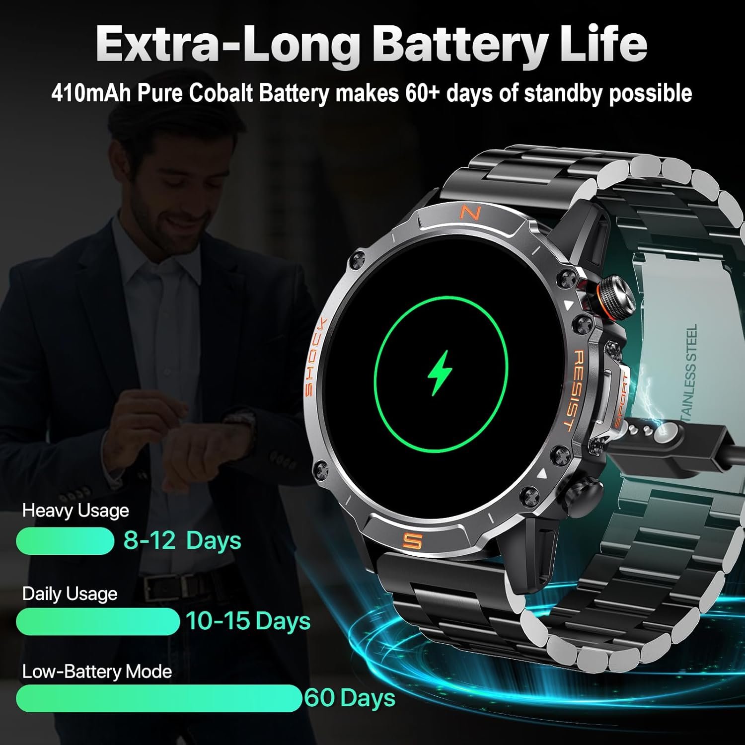 WalkerFit Smart Watch for Men- Answer/Dial Calls with 110 Sport Models,IP68 Waterproof Fitness Watch with Heart Rate Monitor,Android Smart Watch for iPhone Compatible, 1.43" AMOLED Display,Steel Black - Image 5