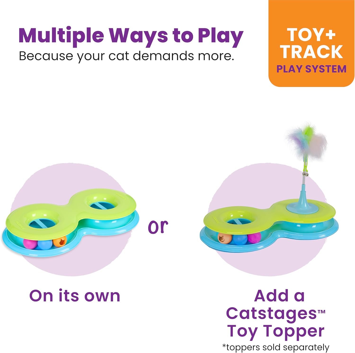 Catstages Infinity Ball Track for Cats with Two Balls, Including One Light-Up Ball, Figure-8 Shaped Cat Ball Track Compatible Topper Toys, Green - Image 5