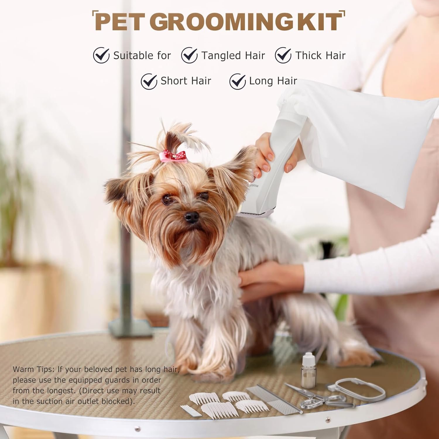 2-in-1 Dog Clipper & Dog Hair Vacuum Low Noise Rechargeable Cordless Dog Trimmer Cat Clipper with Hair Suction Professional Dog Hair Trimmer with Comb Guides Scissors Christmas Gifts - Image 5