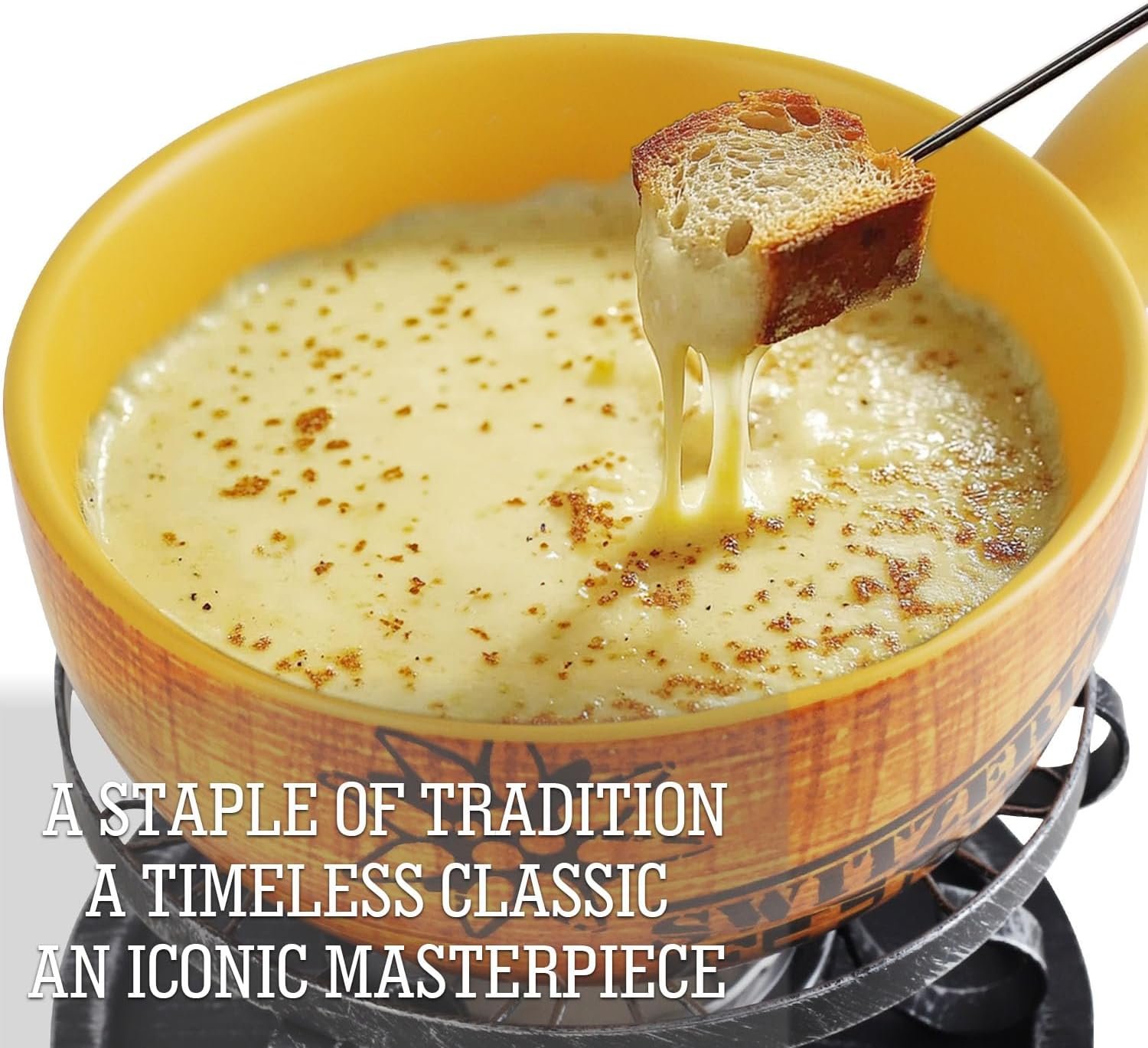 Artestia 2.11-Quart Ceramic Fondue Pot Set for Cheese, Chocolate Melting Pot with 6 Fondue Forks and Swiss Vintage Pattern, Perfect for 6 People, 10 Piece - Image 4