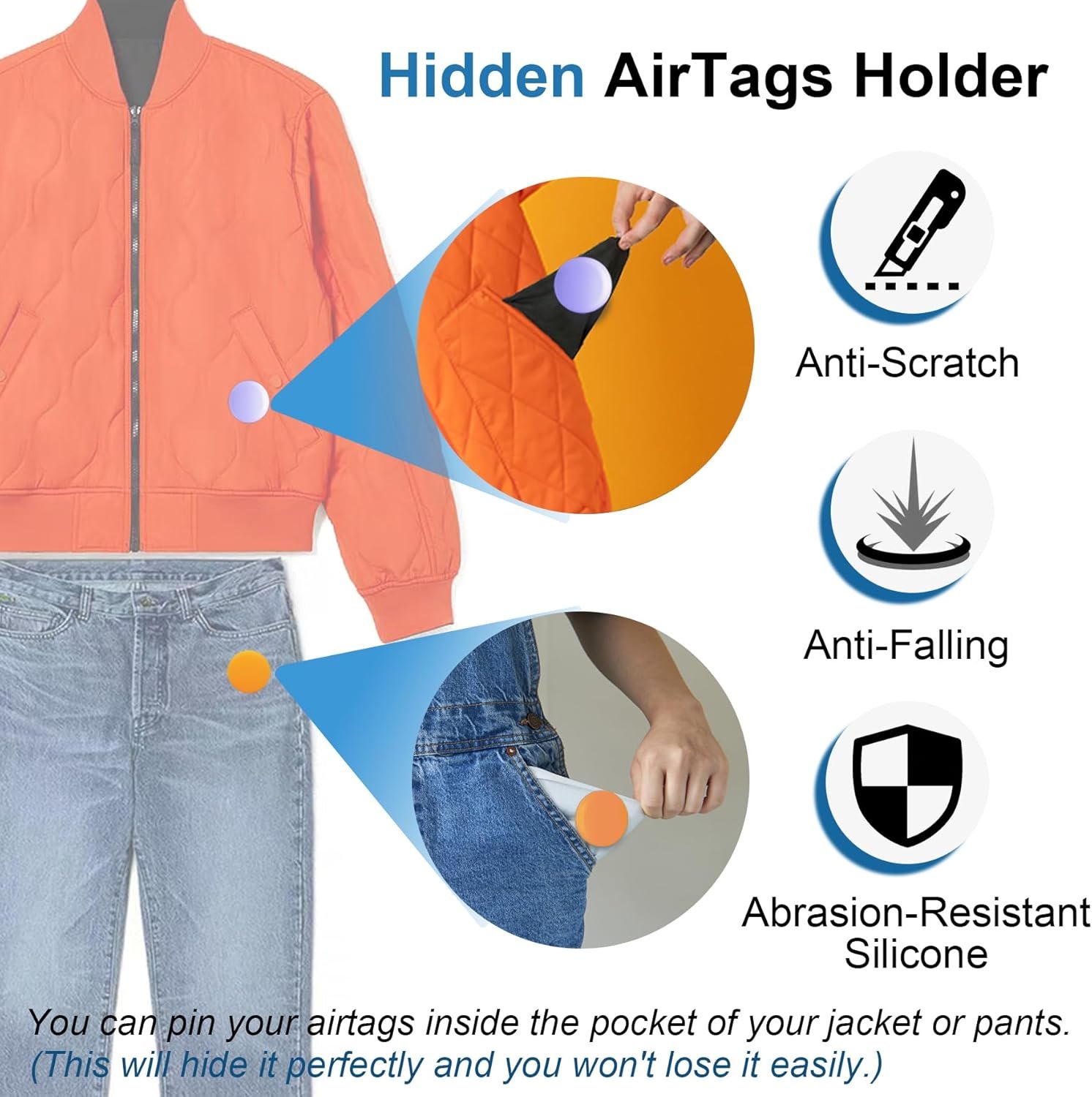 Apple Airtag Holder for Kids discreet, Apple Air Tag-4 Pack Silicone with Safety Pins, GPS Tracker Case for Toddlers/Children/Elderly, Waterproof Airtag for Kids Hidden Inside Clothes/Backpack/Luggage - Image 4