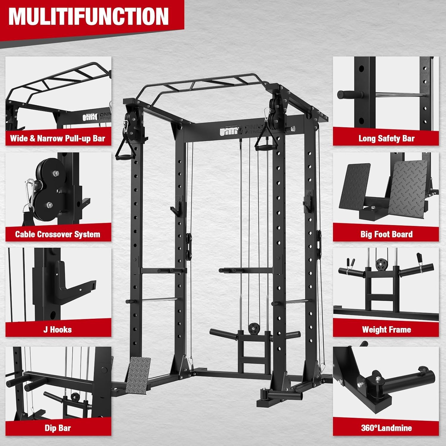 ONNO Power Cage,1500LBS Power Rack with Adjustable Cable Crossover System,Multi-Function Workout Cage,Squat Rack for Home Gym F2 and More Training Attachment - Image 5