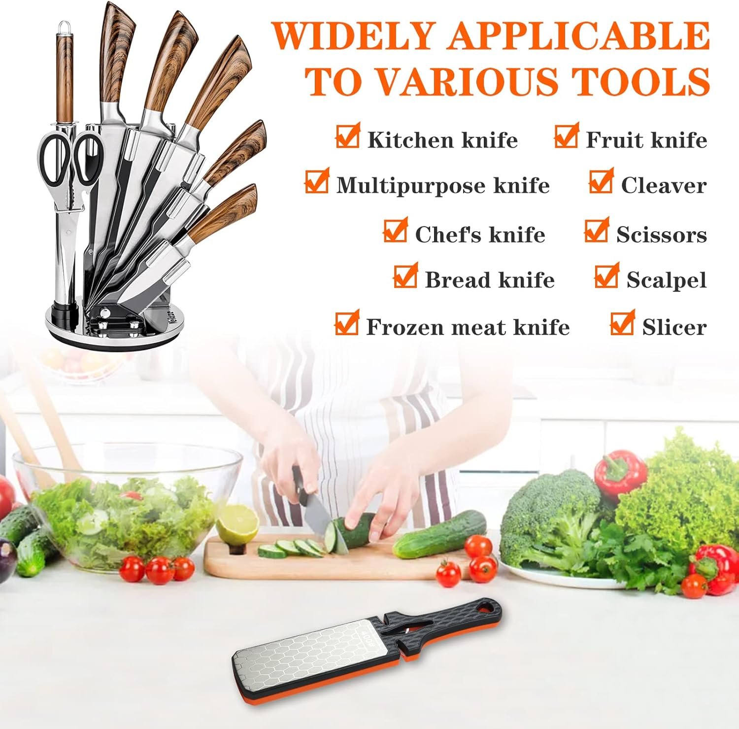 Diamond Sharpening Stone,400/1000 Grit Handheld Double-Sided Diamond Sharpener 5 in 1 Honeycomb Surface Knife Sharpener Plate Whetstone with Ceramic & Tungsten Steel Scissor Slot for Kitchen Outdoor - Image 7