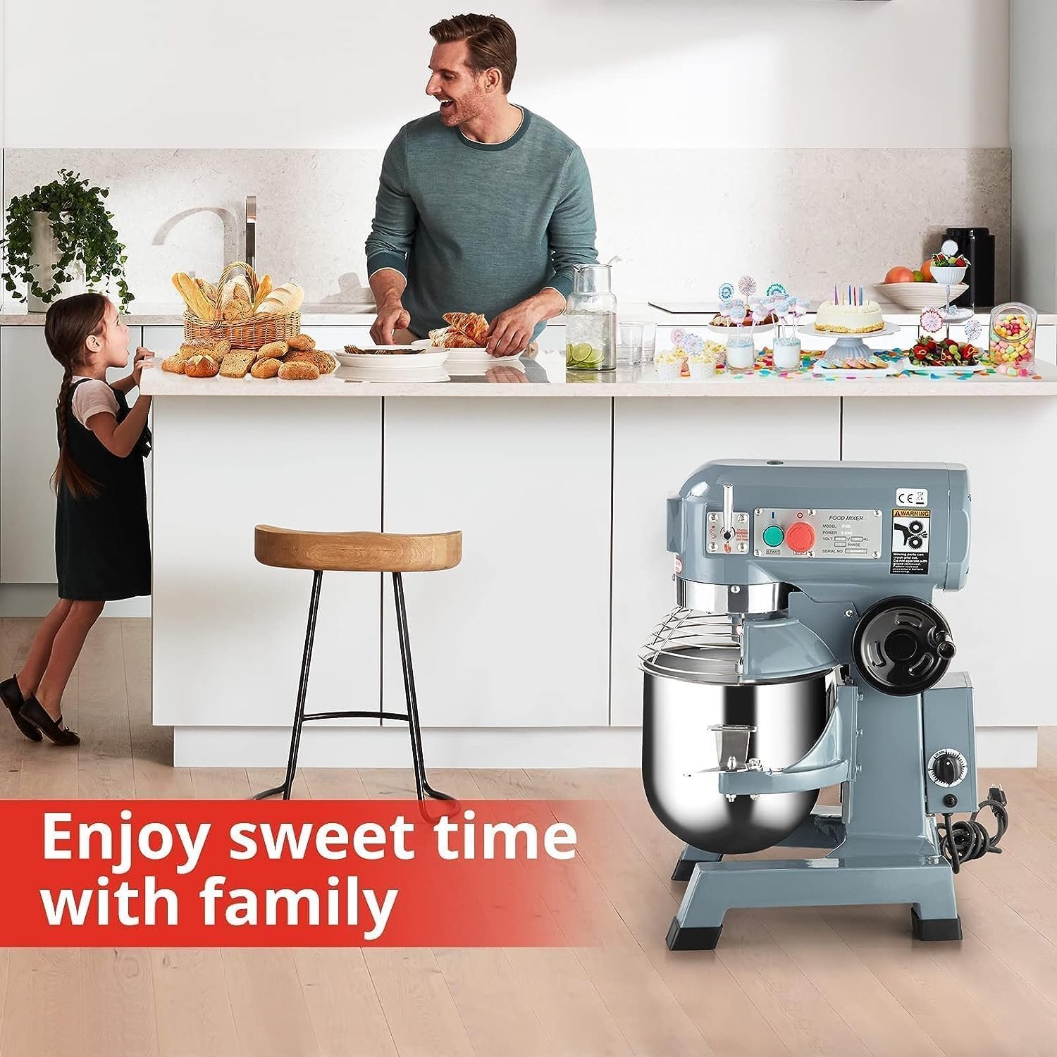 Commercial Stand Mixer, 15Qt Heavy Duty Electric Food Mixer, Commercial Mixer 600W with 3 Speeds Adjustable 130/233/415RPM, Stainless Steel Bowl, Dough Hook Whisk Beater Perfect for Bakery Pizzeria - Image 5