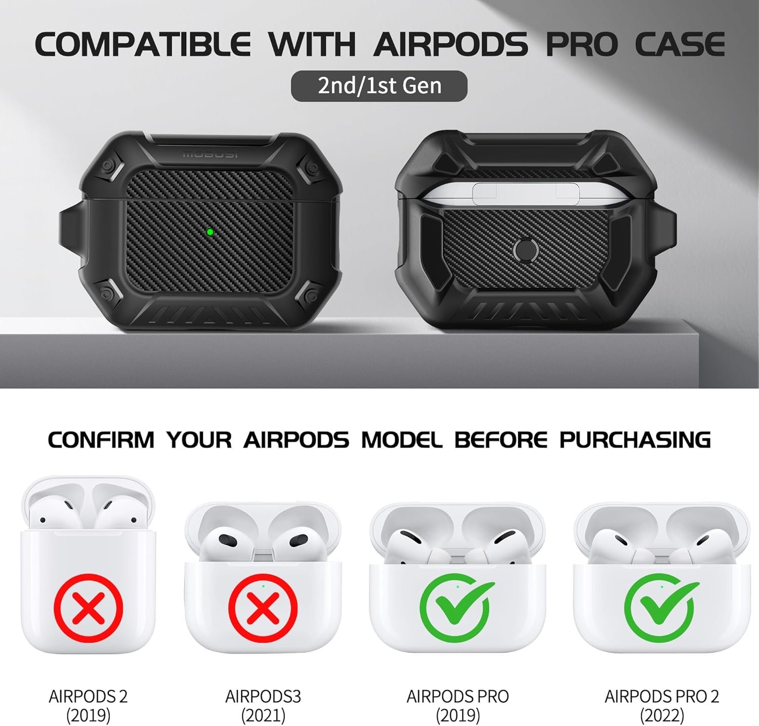 MOBOSI for Airpods Pro Case(2nd/1st Gen), Compatible with MagSafe, Carbon Fiber AirPods Pro 2nd Generation Case, Magnetic Lid, Hard Shell Protective Case Cover with Keychain(2023/2022/2019), Black - Image 6