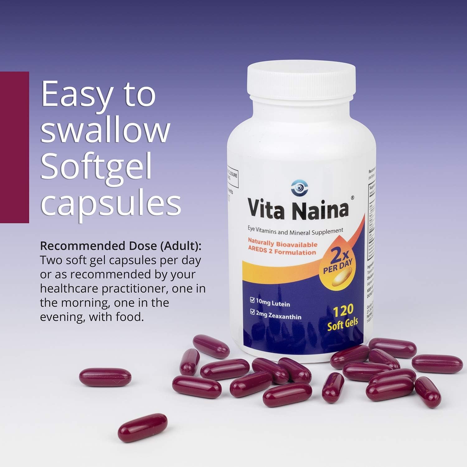 Vita Naina (120 SoftGels) | AREDS2 Eye Vitamins and Mineral Supplement (Zeaxanthin 2mg) | High Bioavailability and Bio-Absorption Formula | Easy on Your Digestive System | Easy to Swallow - Image 7