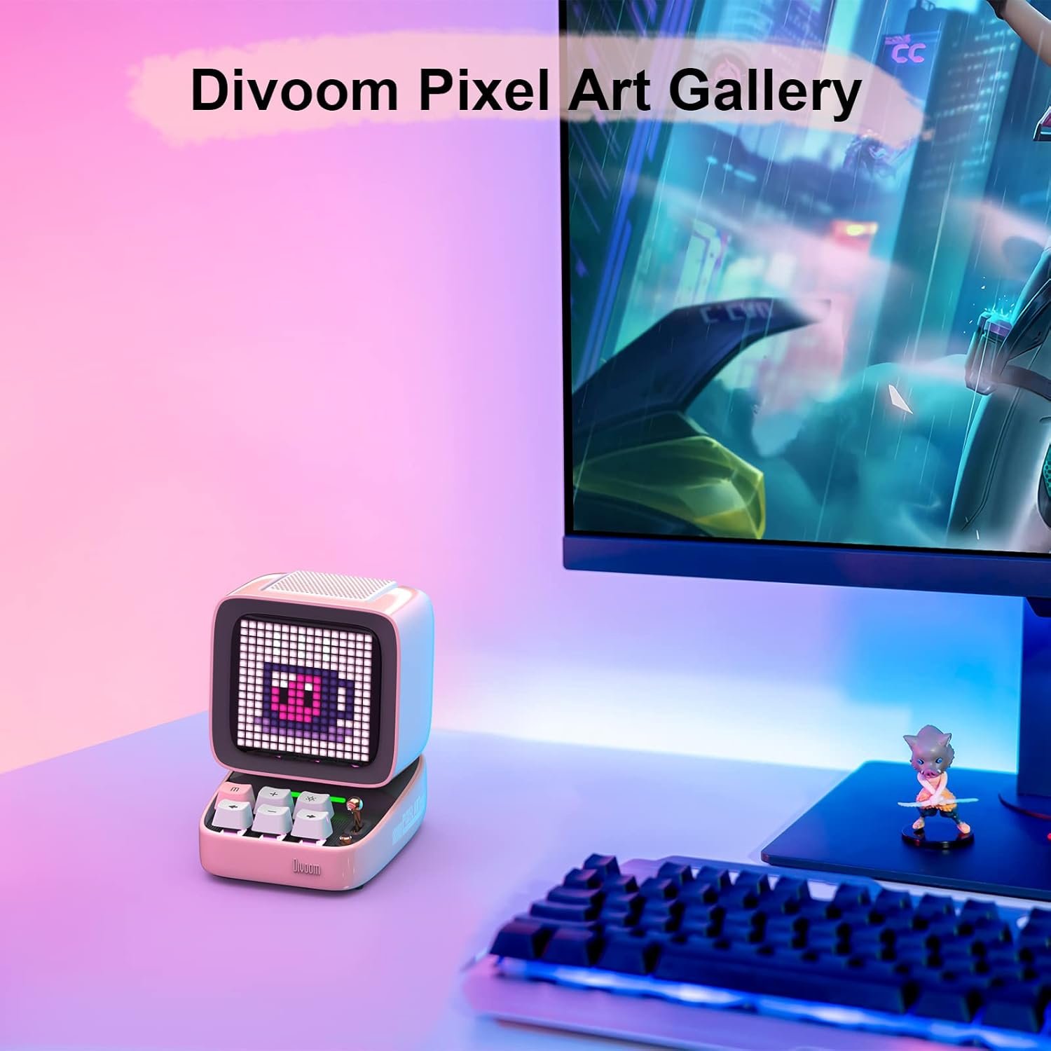 Divoom Ditoo Retro Pixel Art Game Bluetooth Speaker with 16X16 LED App Controlled Front Screen (Pink) - Image 6