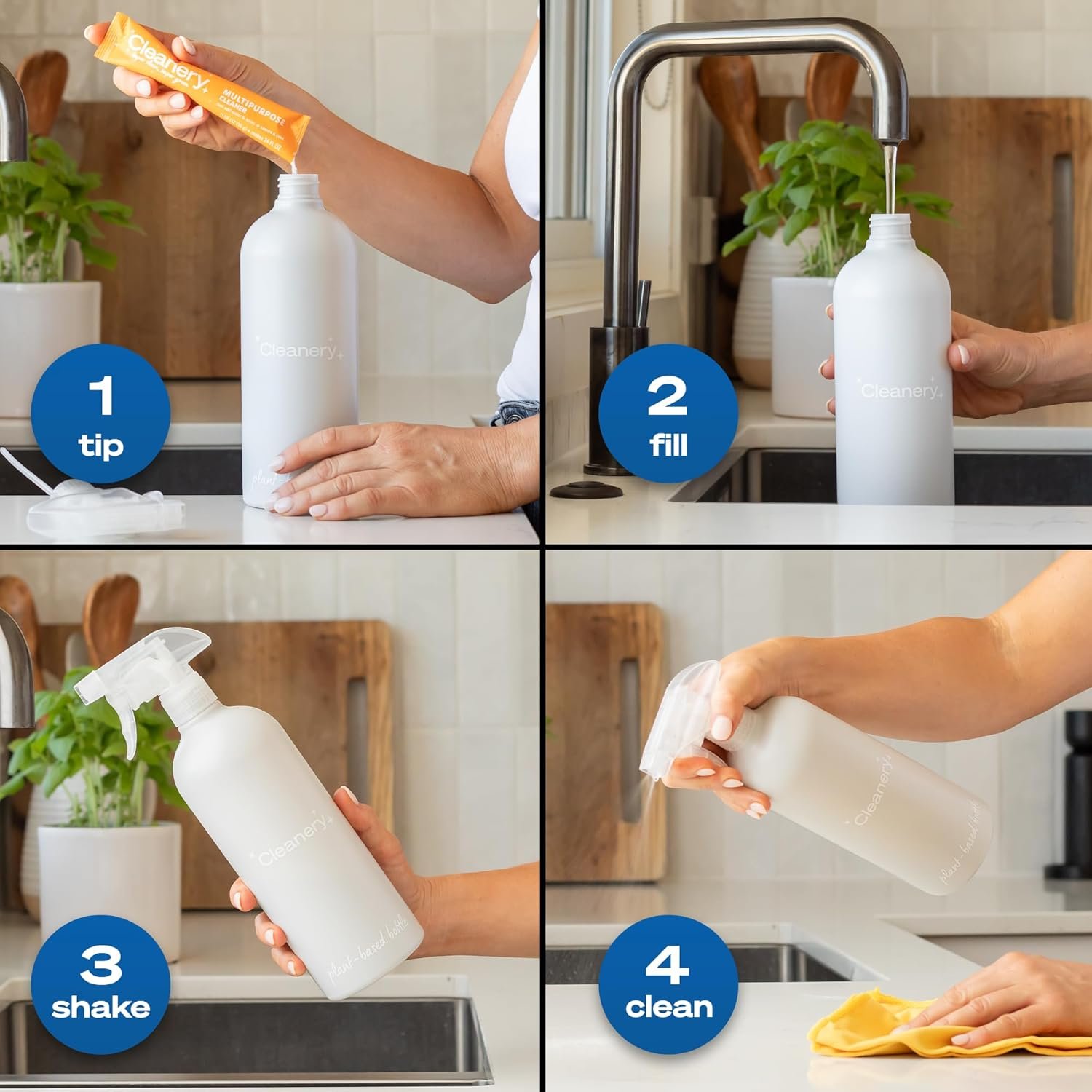 All-Purpose Cleaner Refill Powder Concentrate 4pk & Reusable Plant-Based Bottle (24oz) for Household, Kitchens, Bathrooms, Tiles, Stone, Cruelty Free, Gardenia & Lemon Lime Scents - Image 5