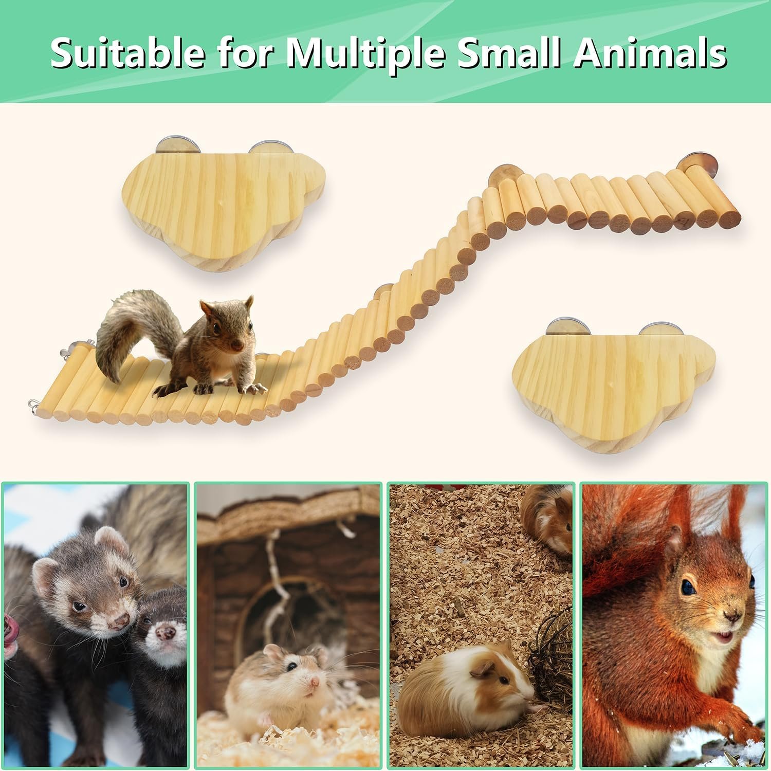 Hamster Suspension Bridge Toy,Small Animal Climbing Toys,Chinchilla Cage Natural Wood Flexible Platform Toy,Suitable for Hamsters, Chinchillas, Guinea Pigs, Birds, Small Animals - Image 6