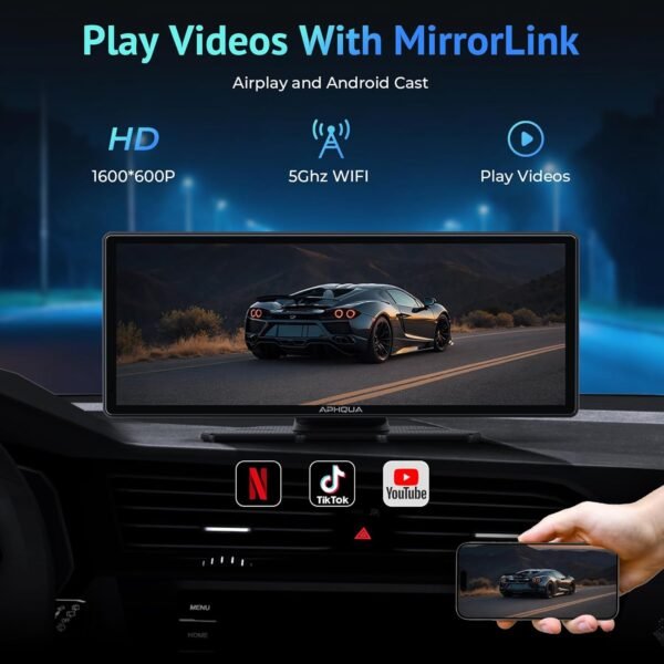 [2024] Portable Apple Carplay Screen for Car,9.26" Wireless Carplay & Android Auto,Carplay Box,Portable Car Play Screen+1080P Backup Camera,GPS Navigation Mirror Link,Bluetooth,FM,Siri for All Models - Image 4