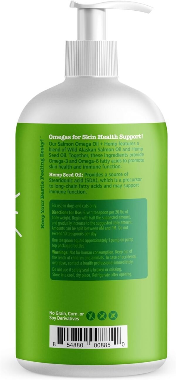 Zesty Paws Salmon Omega Oil Hemp for Dogs and Cats with Wild Alaskan Salmon Oil Omega 3 and 6 Fatty Acids with EPA DHA for Pets Supports Normal Skin Moisture and Immune System Function 32oz - Image 8