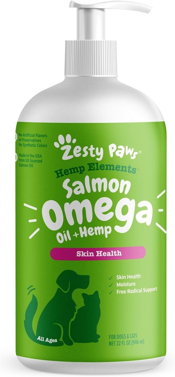 Zesty Paws Salmon Omega Oil Hemp for Dogs and Cats with Wild Alaskan Salmon Oil Omega 3 and 6 Fatty Acids with EPA DHA for Pets Supports Normal Skin Moisture and Immune System Function 32oz - Image 2