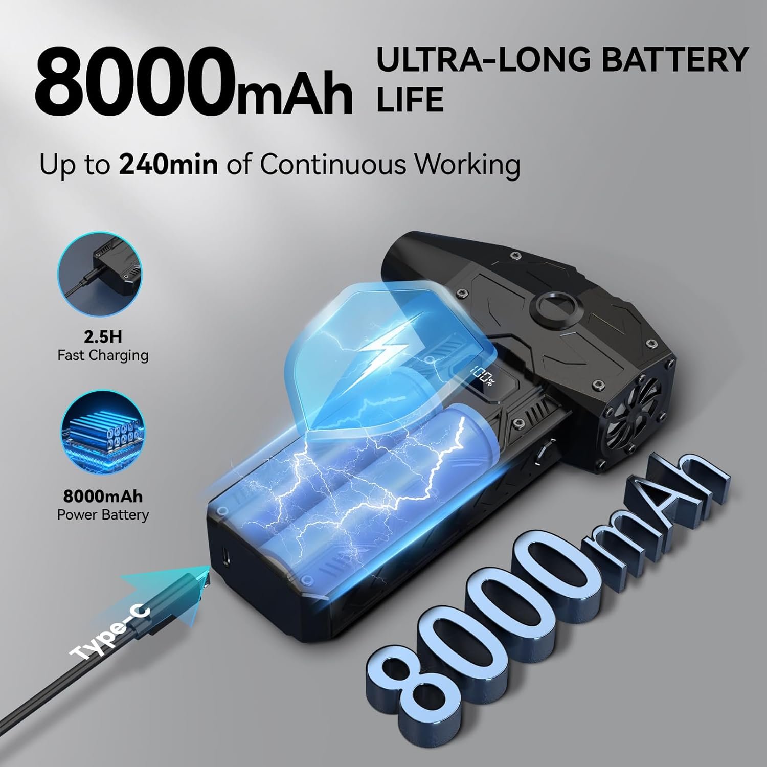 V9 Compressed Air Duster,4 Gear 350000RPM Adjustable Electric Air Duster with HD Display, 8000mAh Rechargeable Jet Dry Blower as Keyboard Cleaner PC Cleaning Kit,Air Broom Replaces Compressed Air Can - Image 6