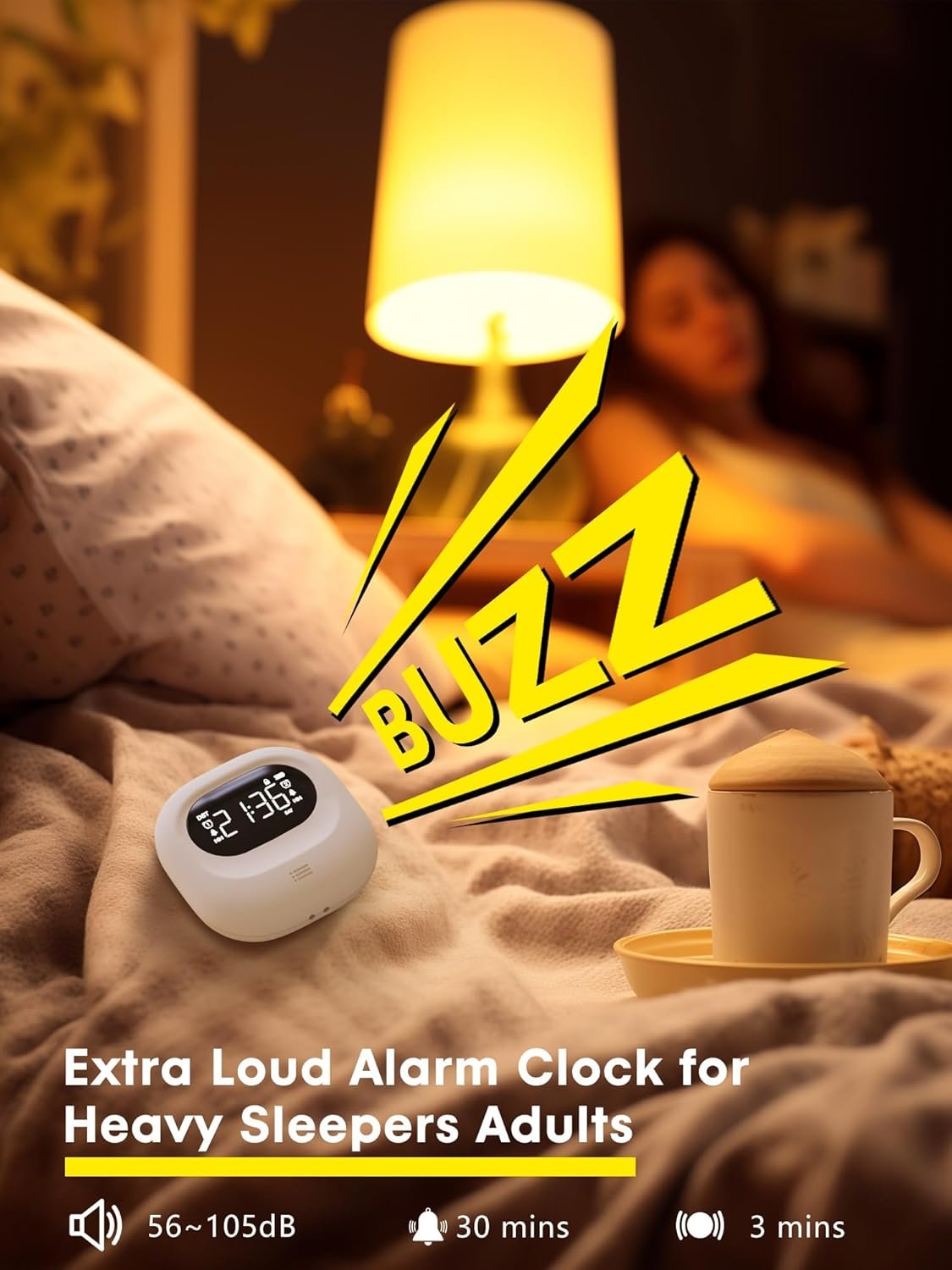 Vibrating Alarm Clock for Heavy Sleepers Adults Kids, Rechargeable Battery Powered Bed Shaker Under Pillow for Hearing Impaired/Deaf, Loud Dual Alarms for Bedrooms Travel, Portable Digital Clock, DST - Image 8